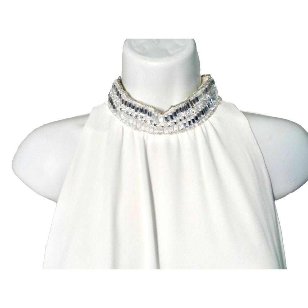 Honey and Rosie White Dress w/Silver & Clear Stones Halter flowy layers Sz S